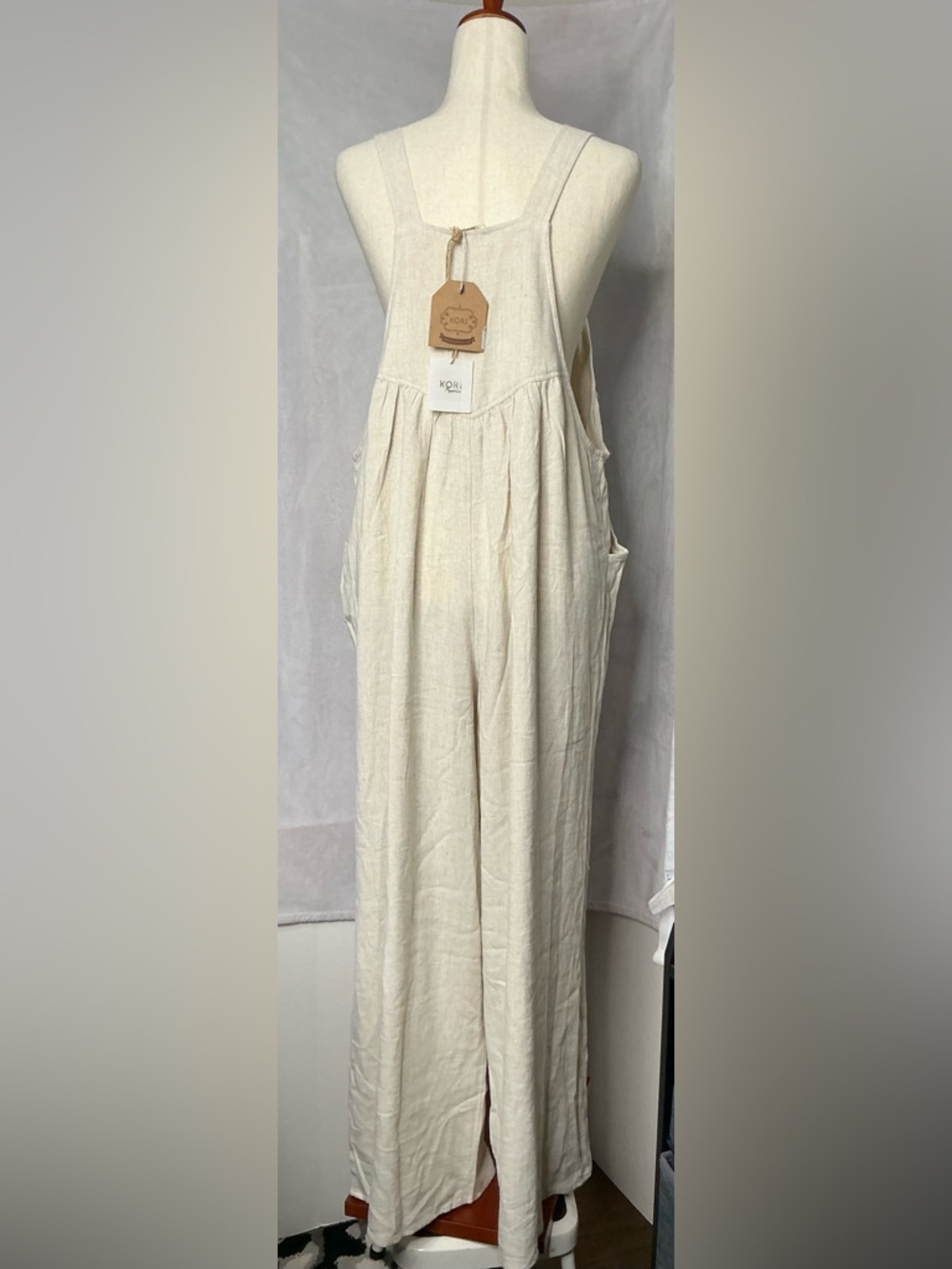 NWT Kori Cream Linen Blend Wide-Leg Overalls Jumpsuit Large - Picture 5 of 8